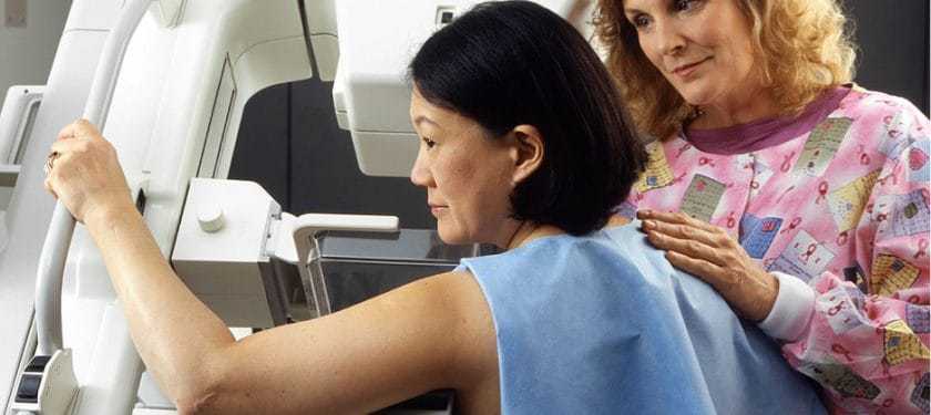 938px-Woman_receives_mammogram_Public domain Rhoda Baer - NCI Mammography, breast cancer screening