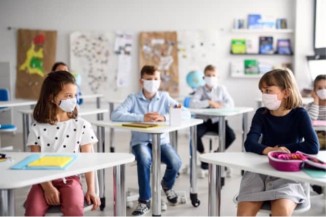 Children in school with face masks