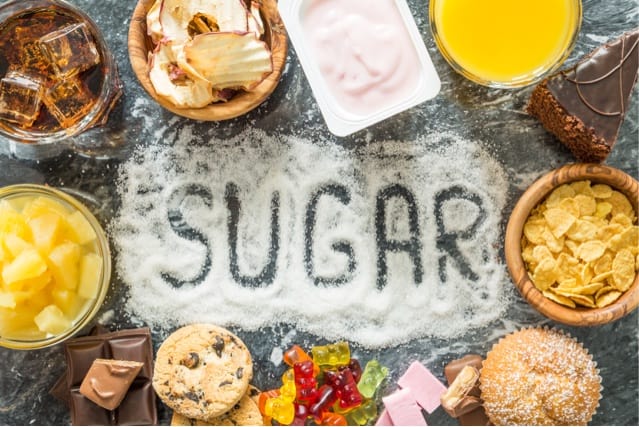 Selection of foods high in sugar.