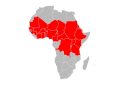 Map showing areas in Africa where meningococcal meningitis is endemic.