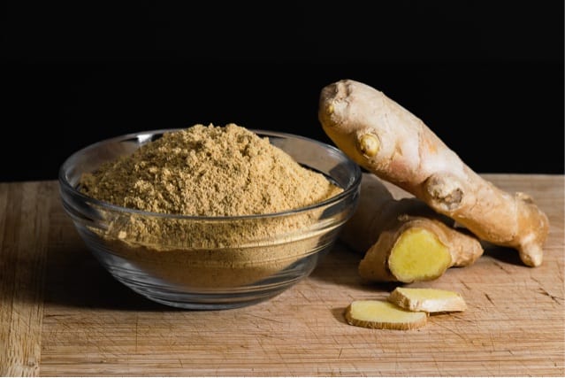 Ginger powder and ginger root.