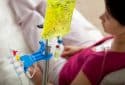 Woman receiving chemotherapy.