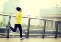 Woman running in polluted city.
