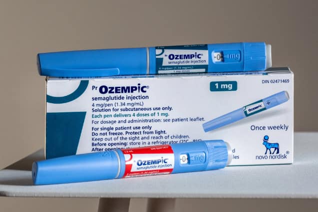 Ozempic (semaglutide) injection pens and box.