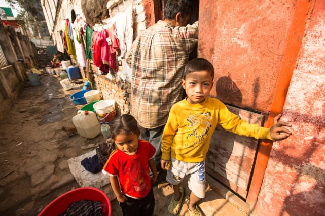 Disadvantaged children living in a poor neighborhood.