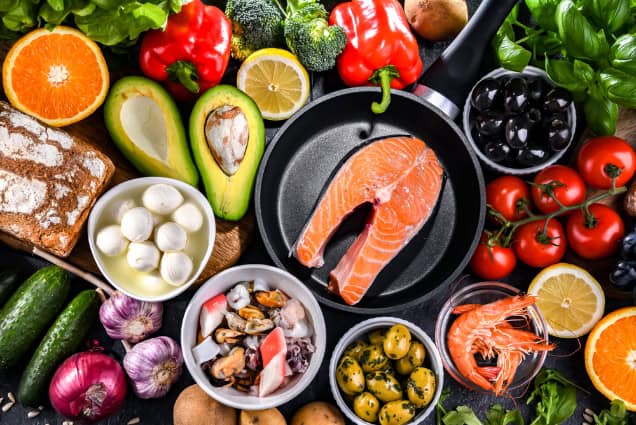 Foods representing the Mediterranean diet.